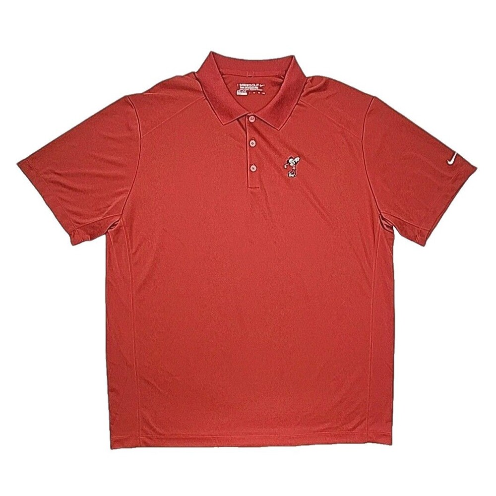 Nike Shirt Polo Golf Performance Dri Fit Mickey Mouse Men Size XXL 2XL Dark Red